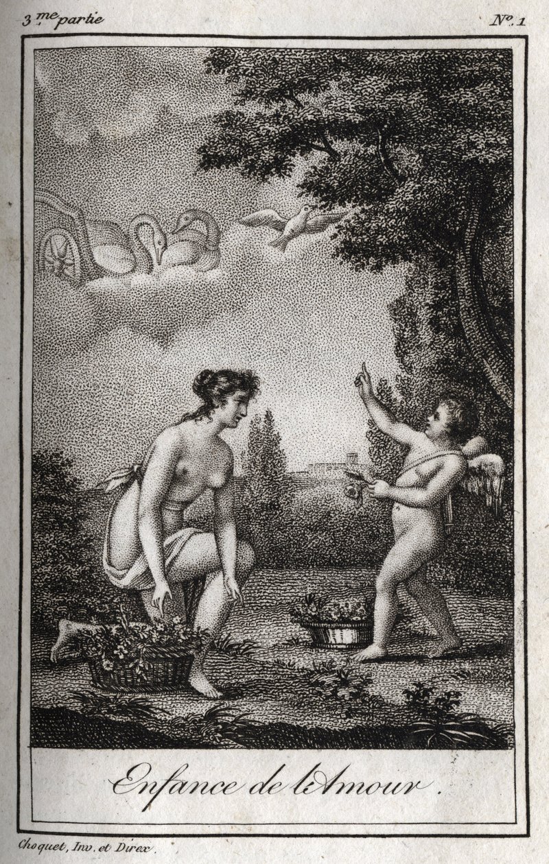 De kindertijd van de Liefde. Gravure uit 1819 in 