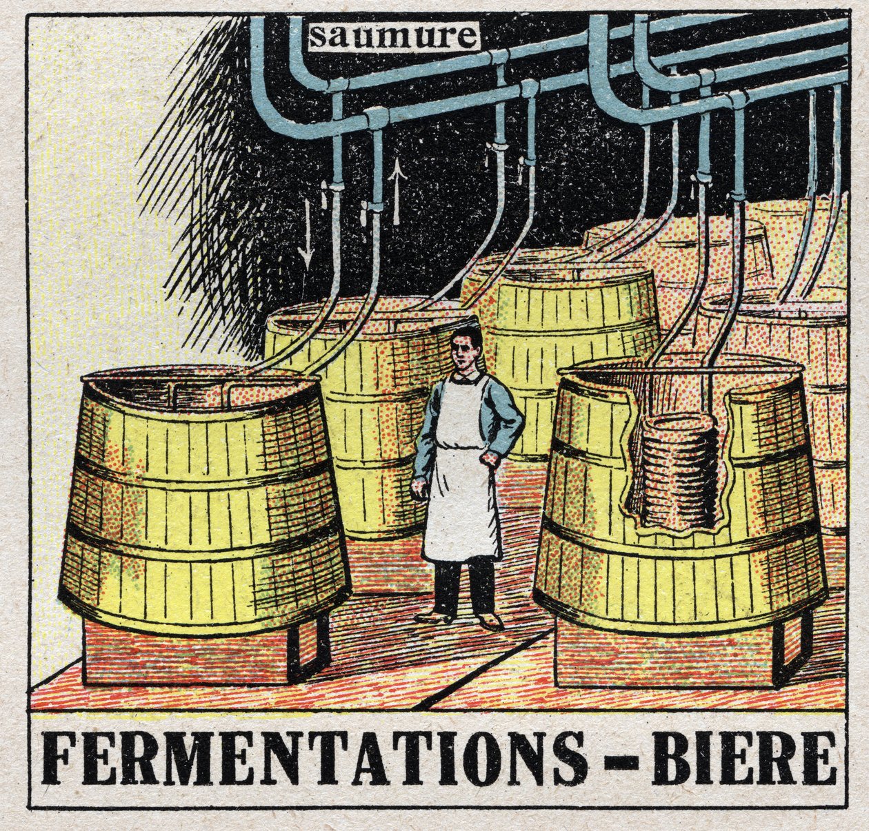 De koude industrie: moutfermentaties om bier te produceren. Anonieme illustratie uit 1925. Privécollectie. door Anonymous Anonymous