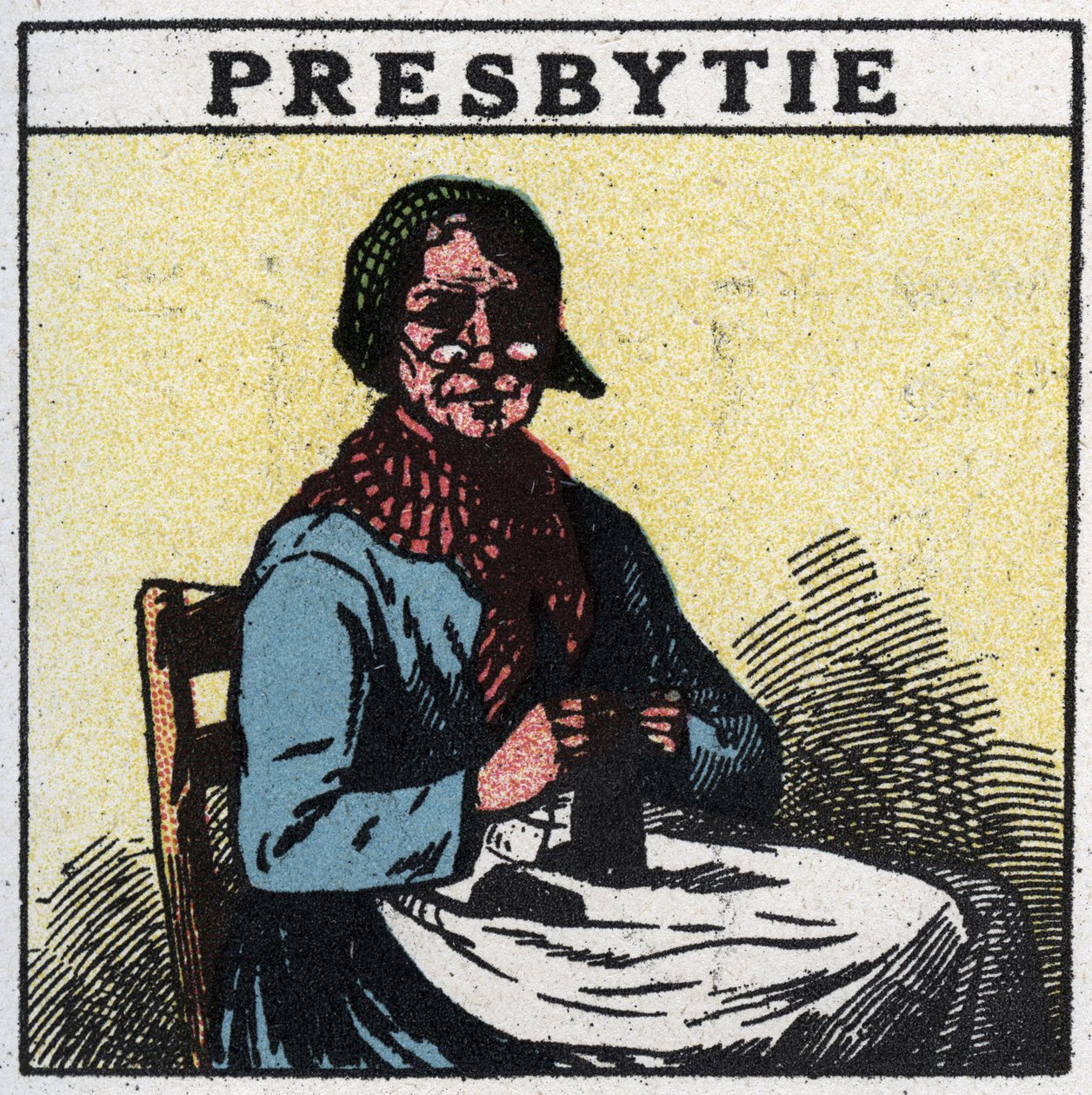 Het oog: persoon met presbyopie. Anonieme illustratie uit 1925. Privécollectie. door Anonymous Anonymous