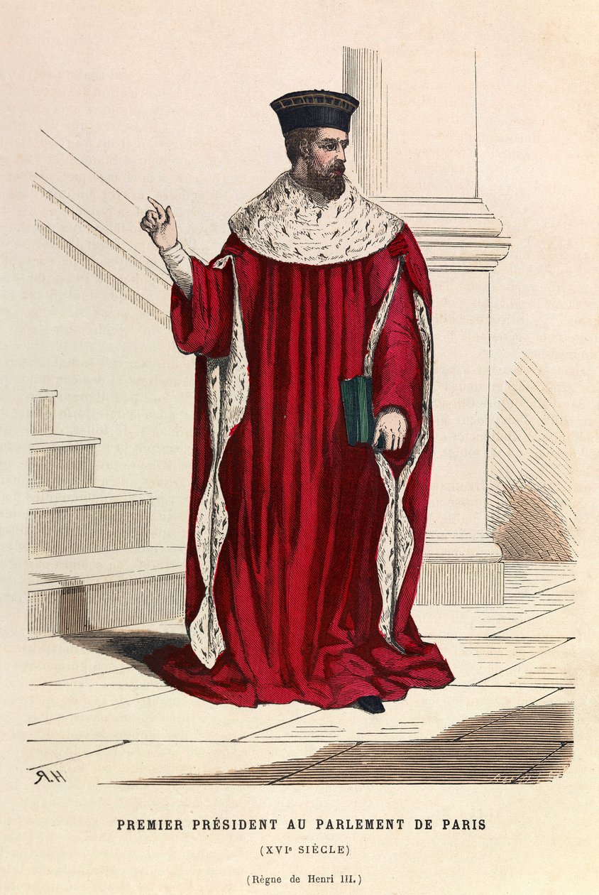 De eerste president van het Parlement van Parijs in de 16e eeuw onder het bewind van koning Hendrik III - privécollectie door Anonymous Anonymous