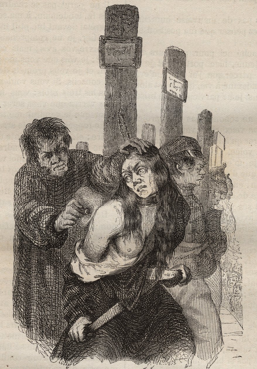 Het merkteken in de bagne van Rochefort in de 19e eeuw. Gravure in “Histoire des bagnes depuis leur création à nos jours” (1877). Privécollectie door Anonymous Anonymous
