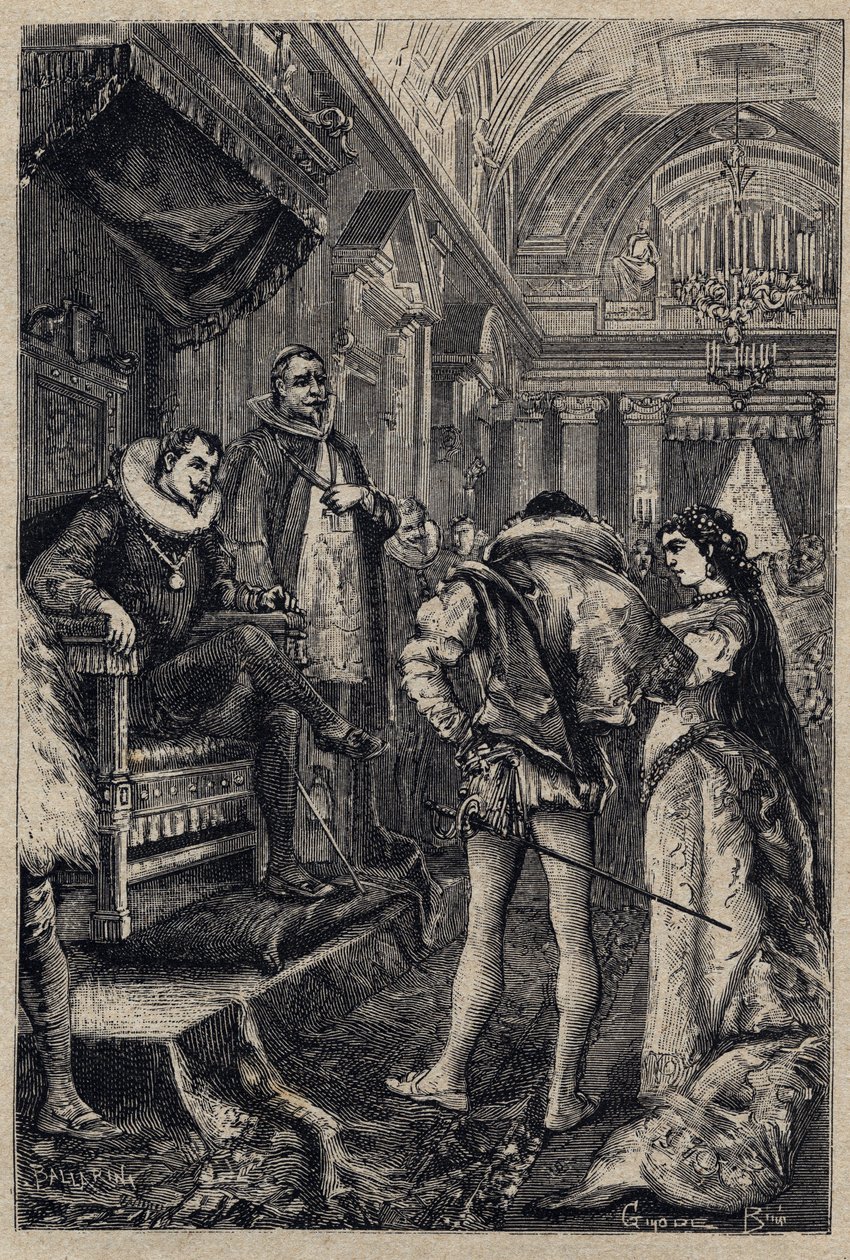 Het huwelijk van Giulia Farnese met Orsino Orsini in het huis van Rodrigo Borgia 1489 - gravure uit 