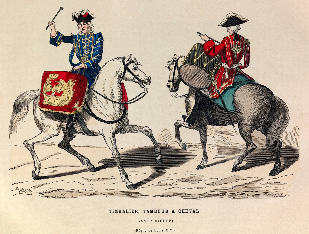 Timbalier en trommel rijdend onder koning Lodewijk XIV in de 17e eeuw - privécollectie door Anonymous Anonymous