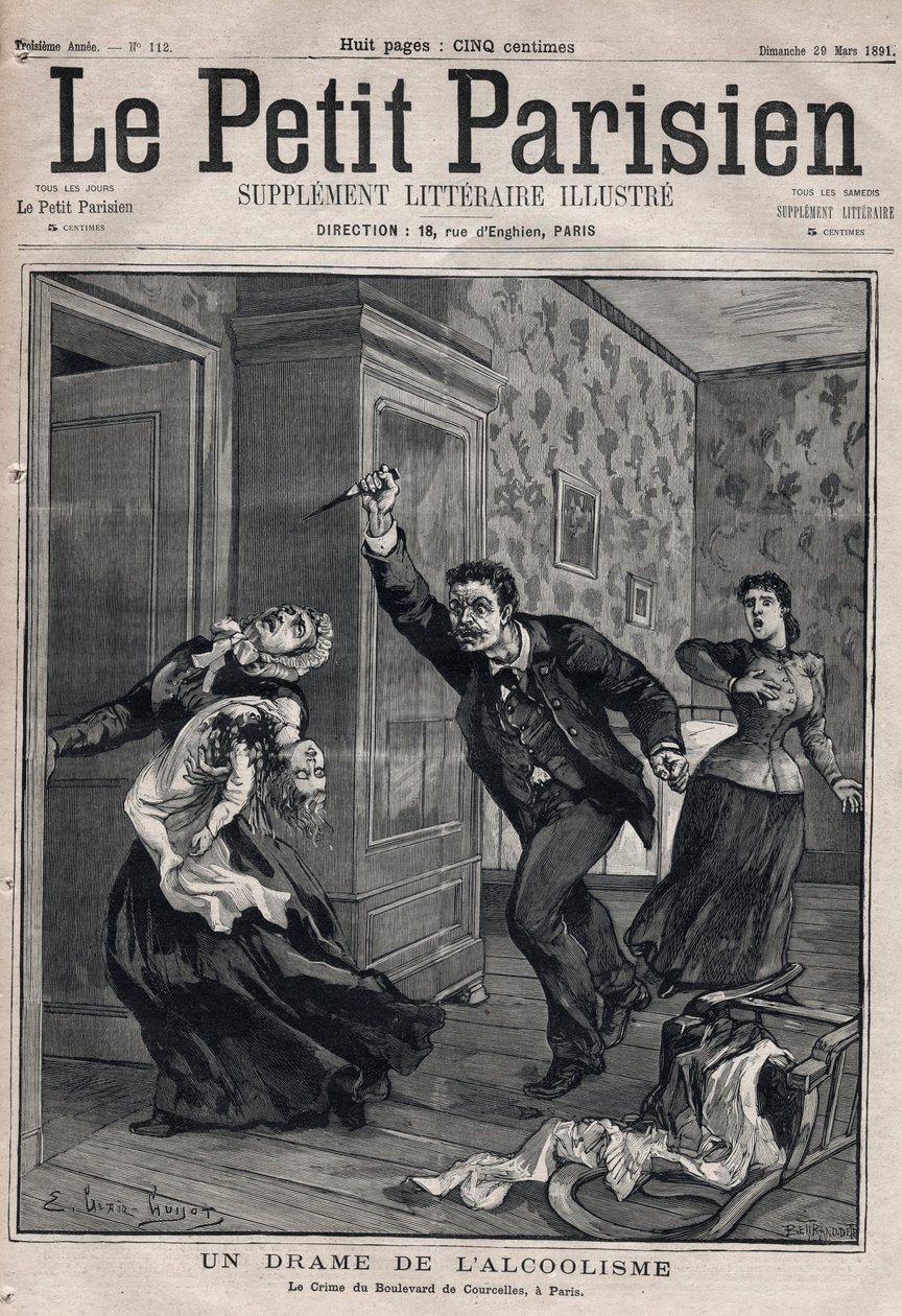 Diverse feiten: een drama van alcoholisme - De misdaad van de Boulevard de Courcelles in Parijs - Gravure in 