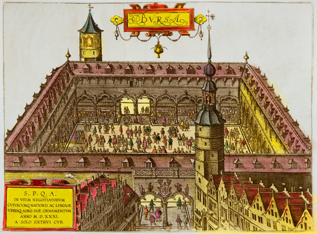 Zicht op de Beurs van Antwerpen, opgericht in 1531 door Anonymous Anonymous