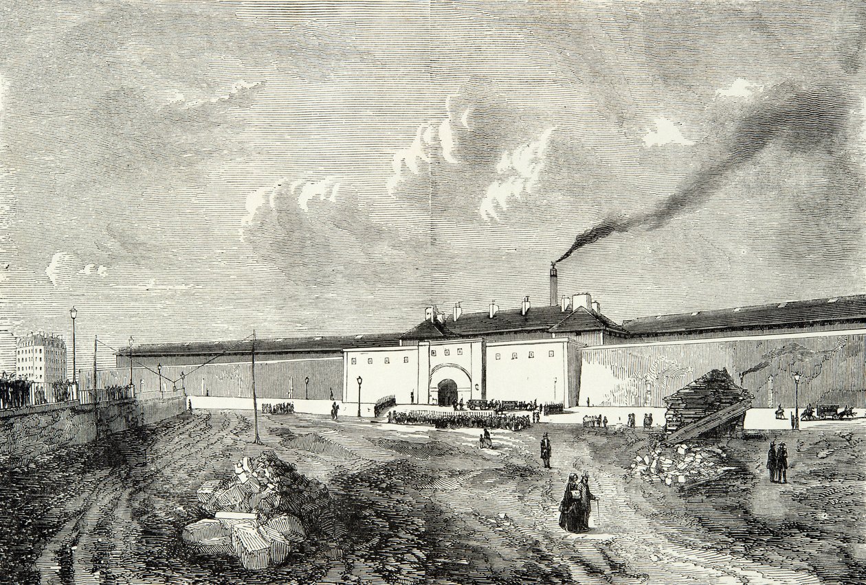 Zicht op het cellulaire arresthuis bekend als gevangenis Mazas Boulevard Diderot in Parijs in de 19e eeuw, Gravure, Privécollectie door Anonymous Anonymous