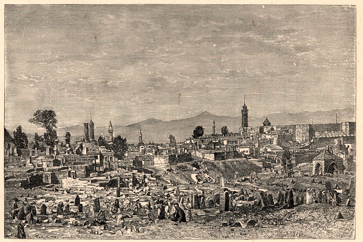 Zicht op de stad Erzurum in Armenië (nu Turkije). Gravure in 