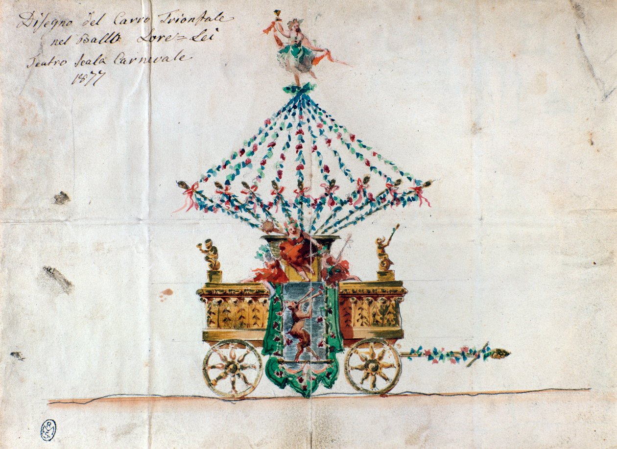 Zicht op de triomfwagen in Lorelei, opera door Catalani (1877) door Anonymous Anonymous