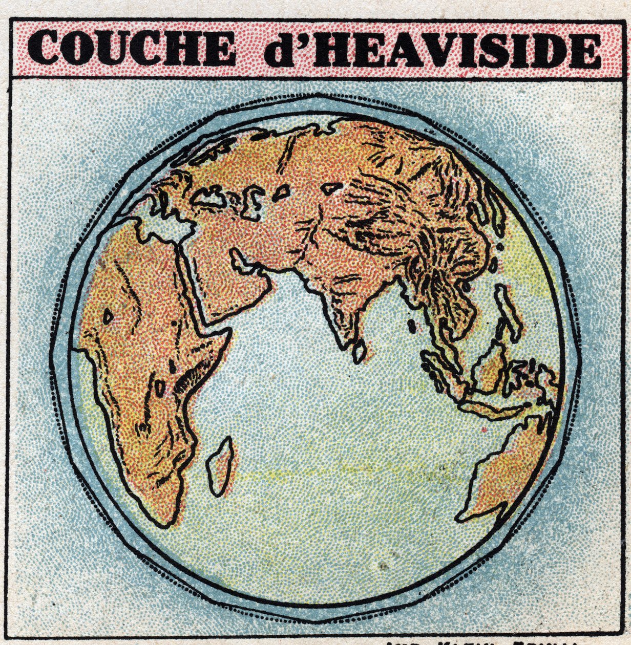 Draadloze telegrafie: Heaviside-laag, een laag van de atmosfeer van de aarde die elektronen bevat, in een min of meer vrije staat. Anonieme illustratie uit 1925. Privécollectie. door Anonymous Anonymous