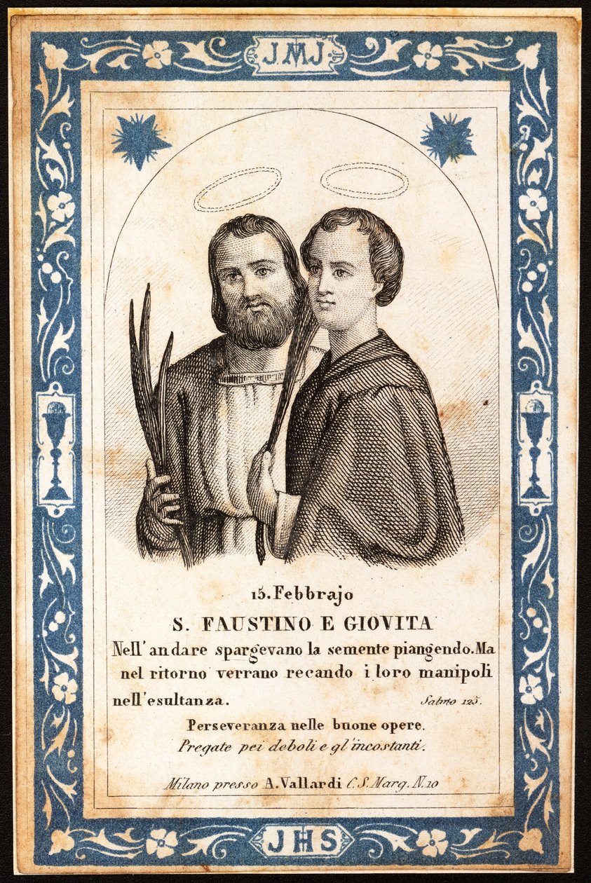 De martelaren Sint Faustinus en Sint Jovitus. Vrome afbeelding. Ansichtkaart. Begin 20e eeuw. Privécollectie door Anonymous Anonymous