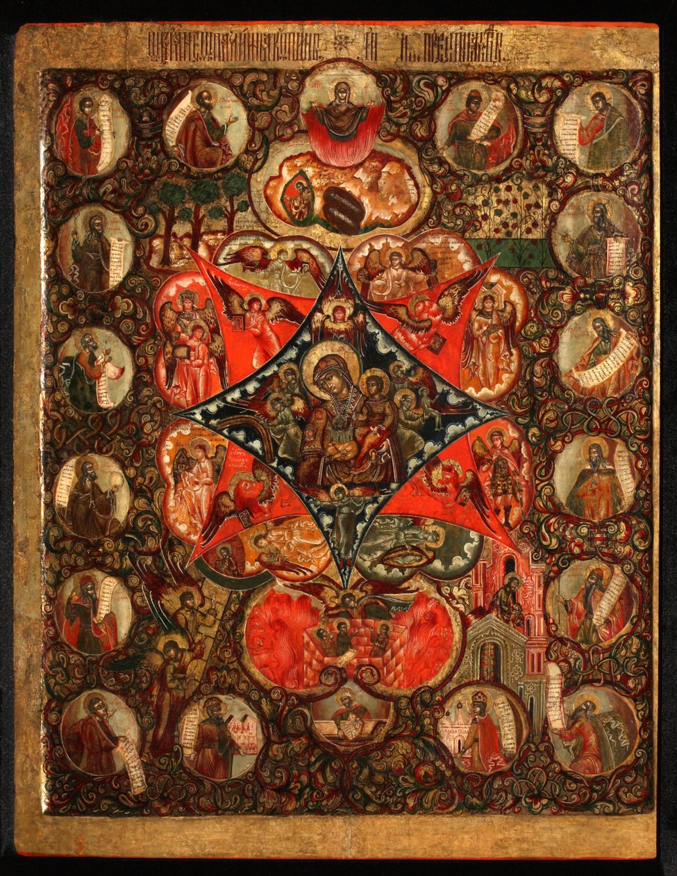 Moeder Gods van de brandende struik, 17e eeuw door Anonymous Russian icon painter