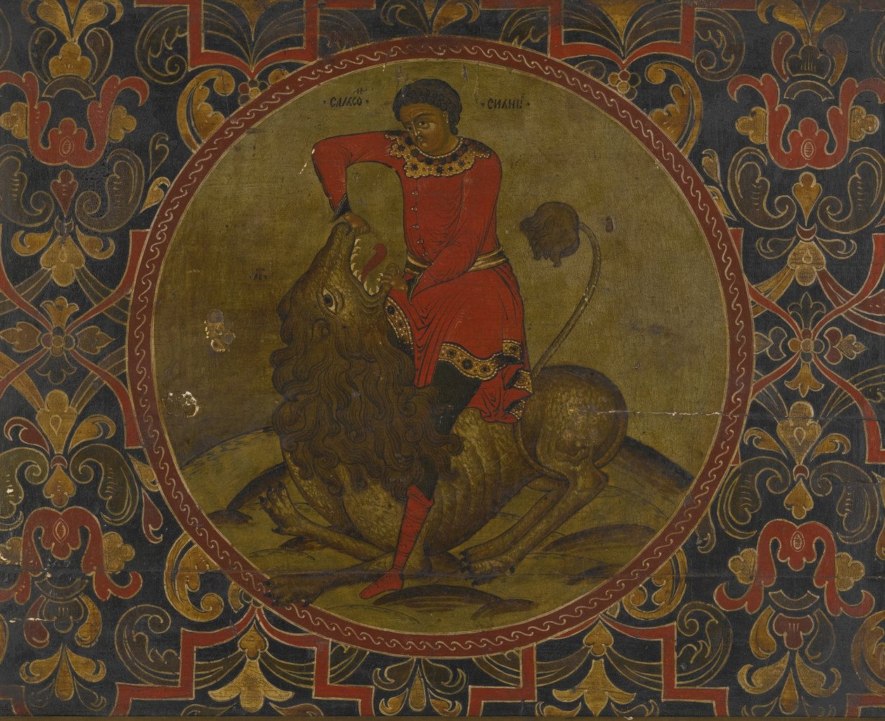 Simson vecht met de leeuw, begin 18e eeuw door Anonymous Russian icon painter
