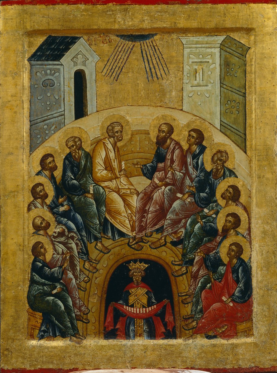 De nederdaling van de Heilige Geest, 1497 door Anonymous Russian icon painter