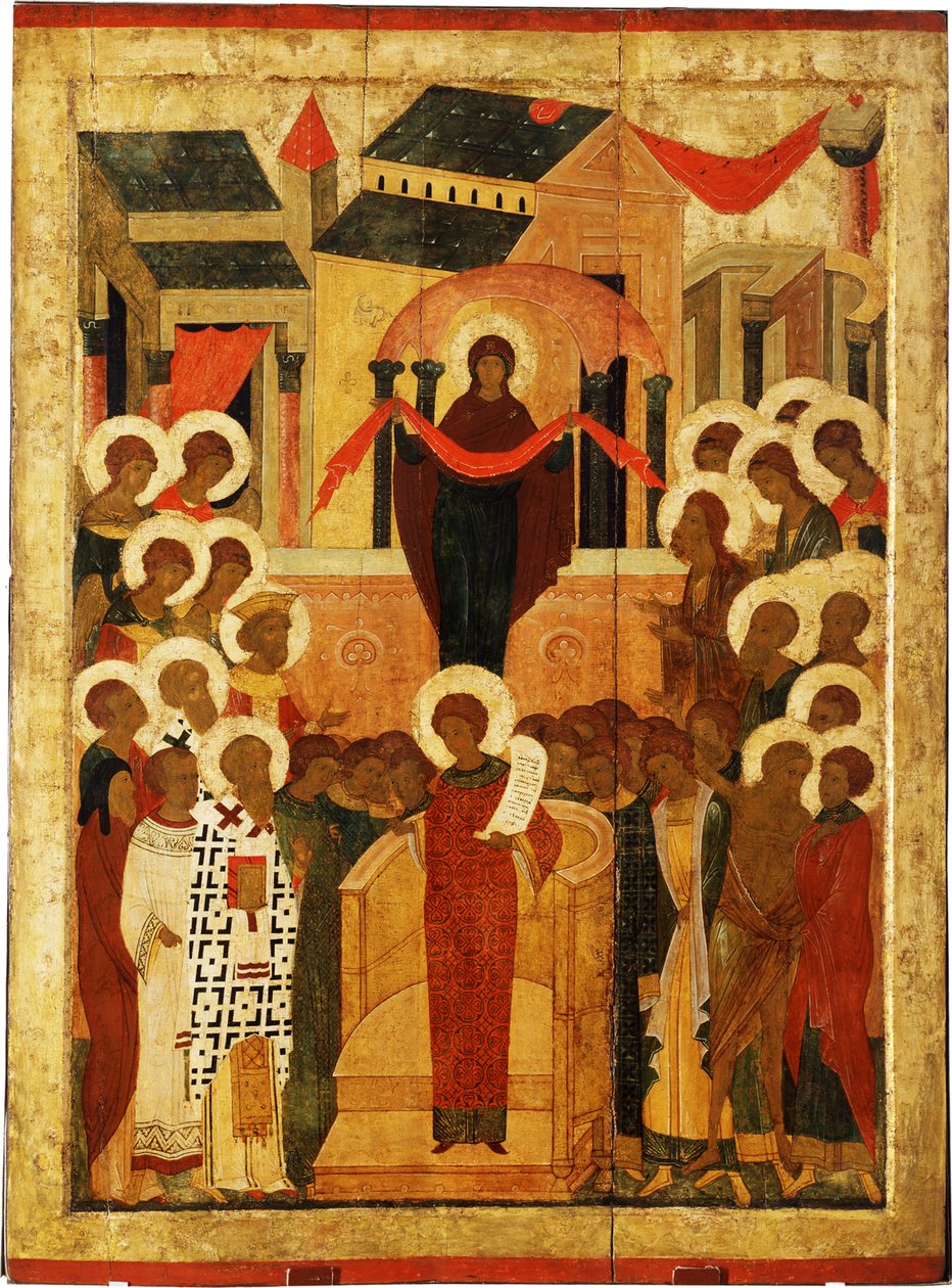 De bescherming van de Moeder Gods Pokrov door Anonymous Russian icon painter