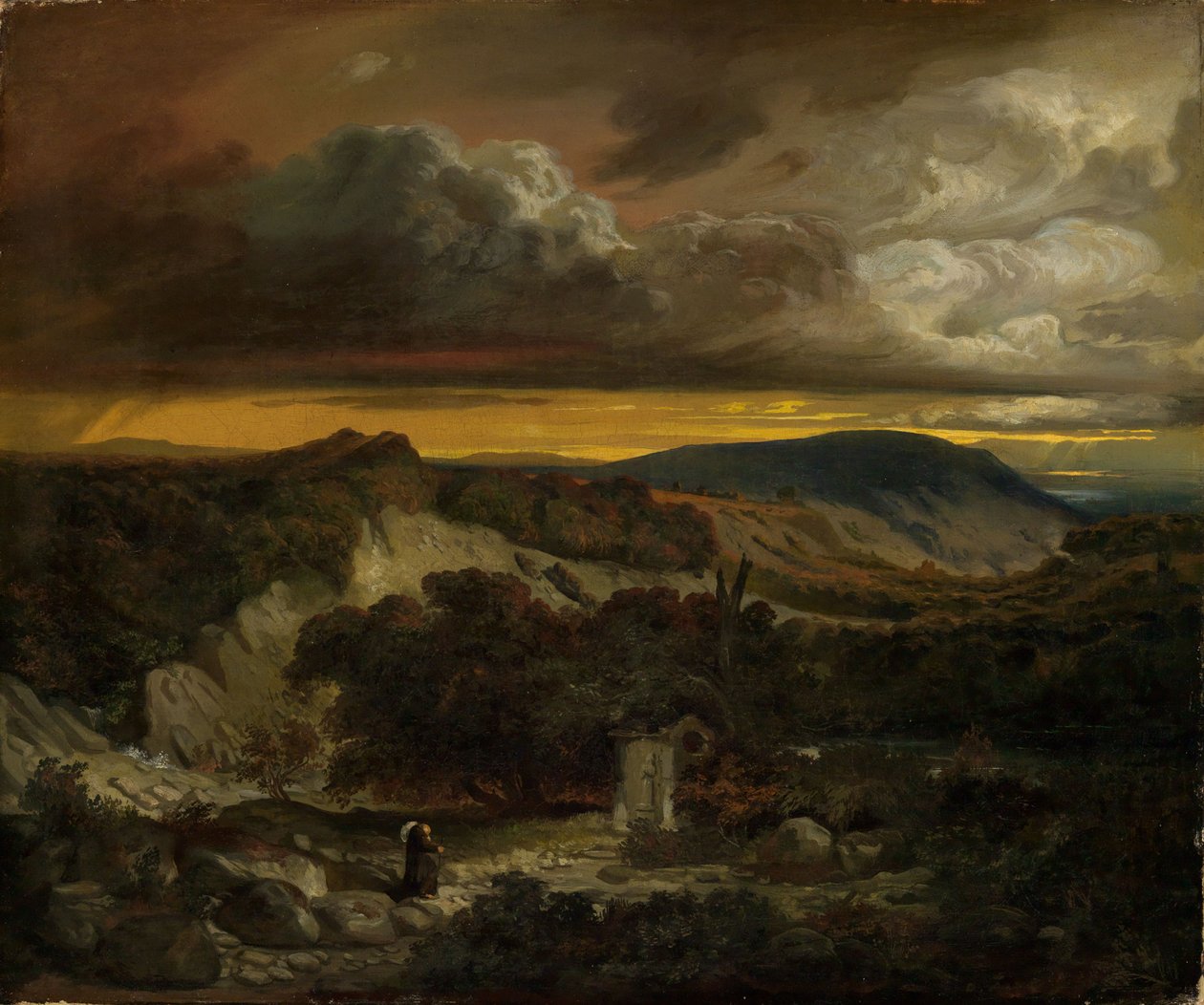 Avondlandschap met een terugkerende kluizenaar door Anselm Feuerbach