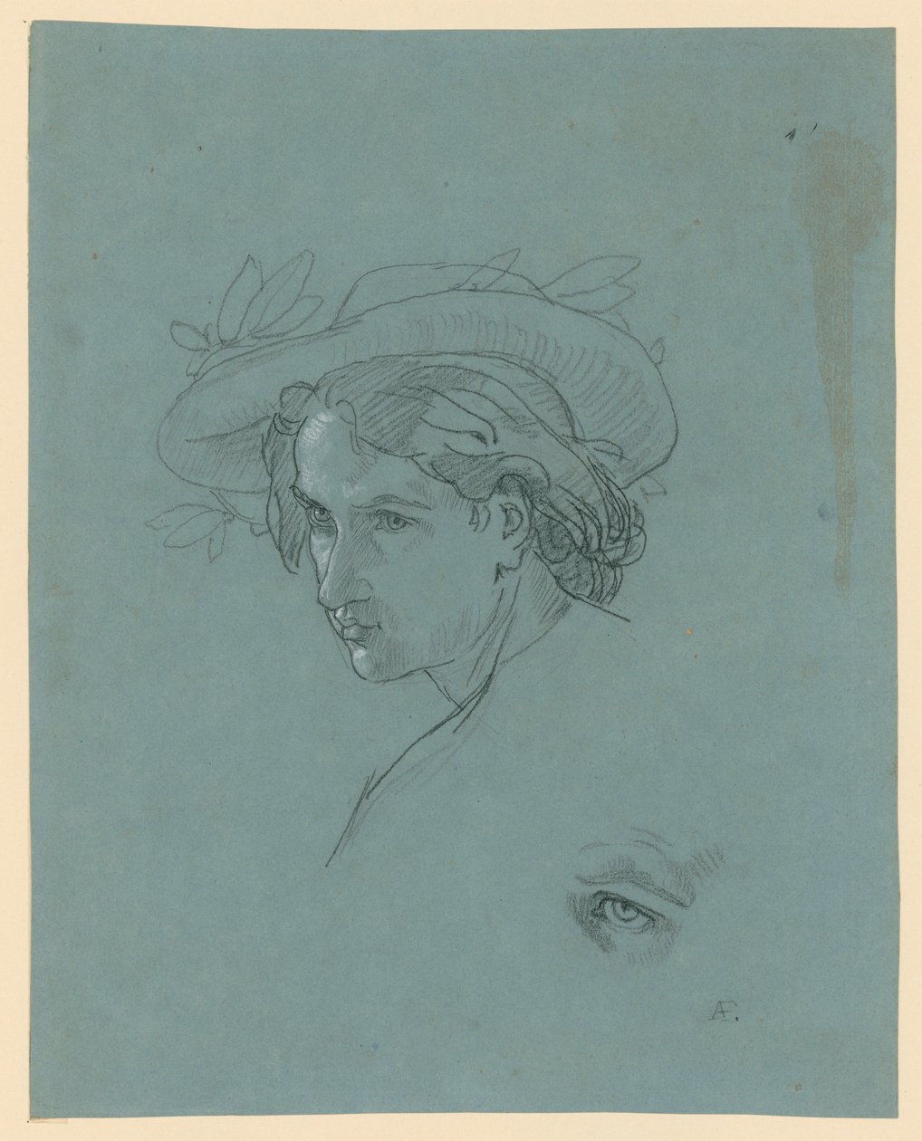 Hoofd van een jongeman met hoed door Anselm Feuerbach