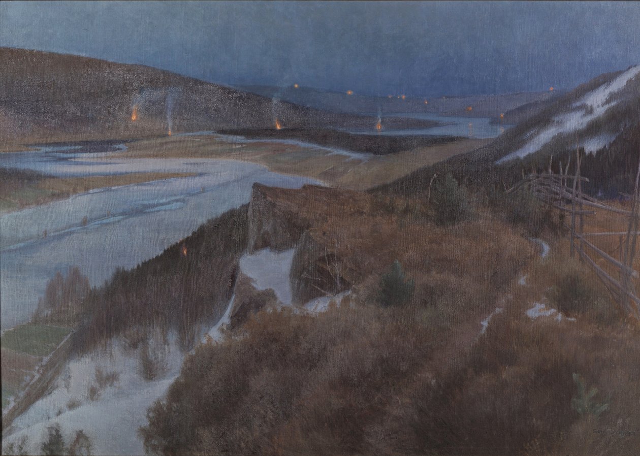 Walpurgisnacht in Bergslagen, Grangärde in Dalarna, 1896 door Anshelm Leonard Schultzberg