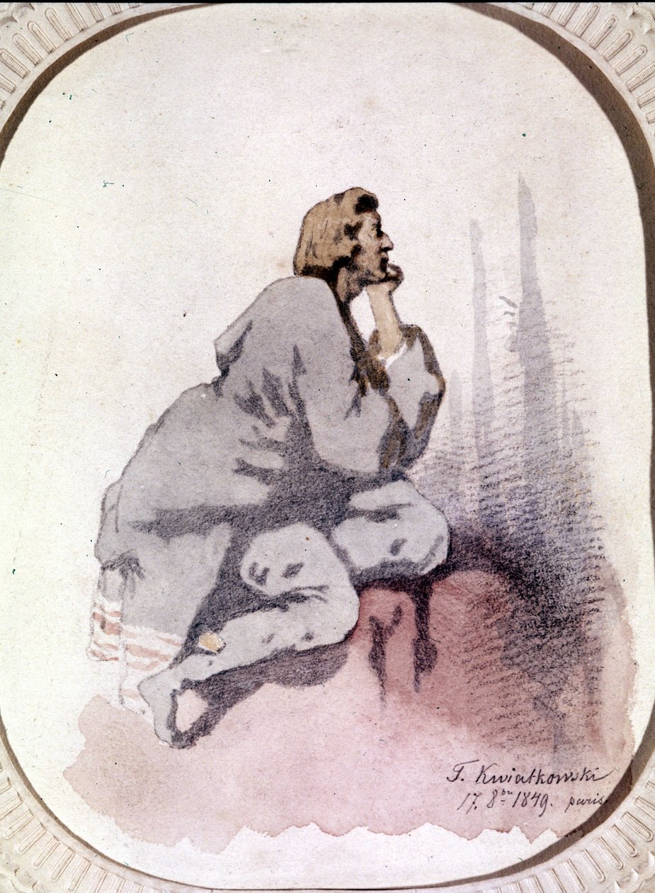 Portret van Frederic Chopin (1810-1849), Poolse componist. Aquarel door Kwiatkowski. door Antar Teofil Kwiatowski