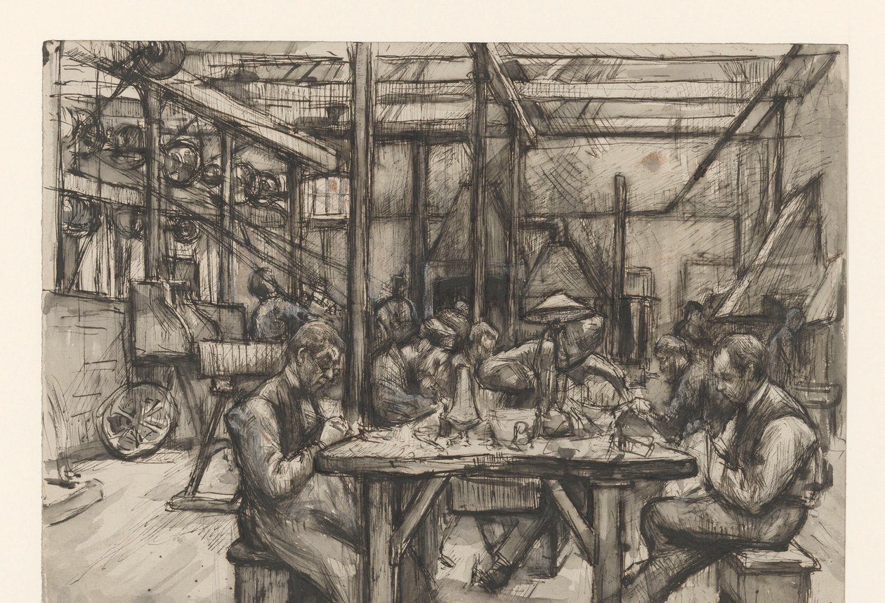 Werkplaats in de zilverfabriek van Begeer door Anthon Gerhard Alexander van Rappard