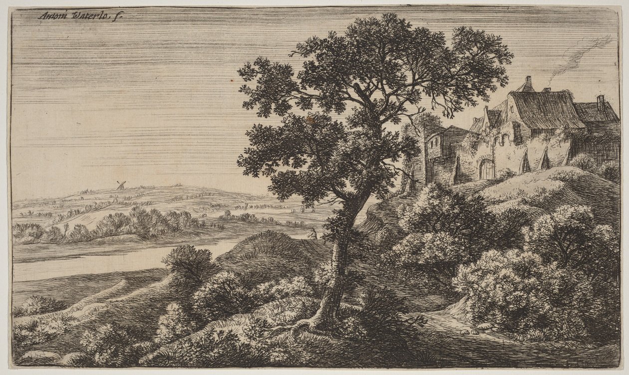 Een dorp op een heuvel door Anthonie Waterloo