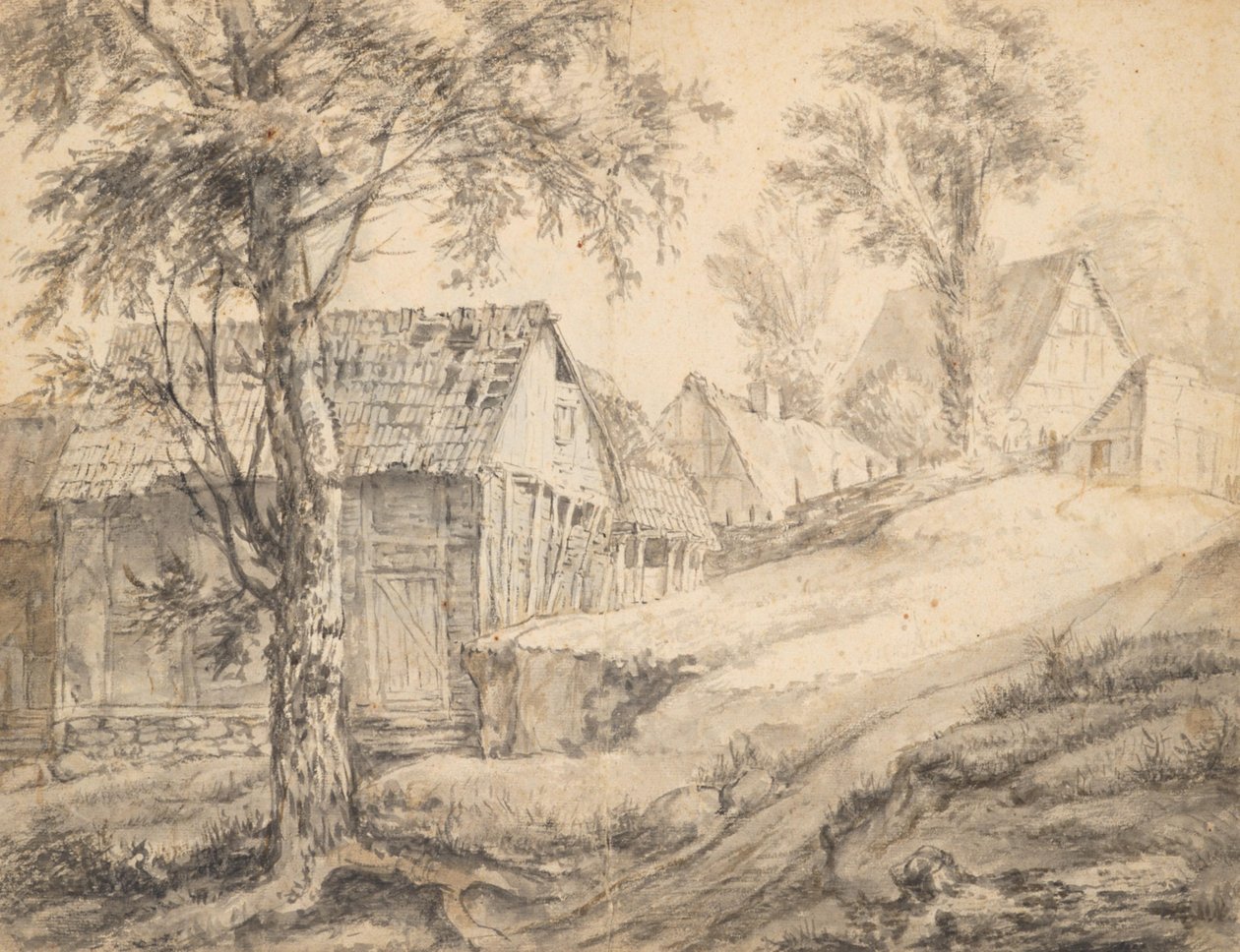 Boerderij in de buurt van Dantzig (recto) (?) Boomstudie (verso) door Anthonie Waterloo