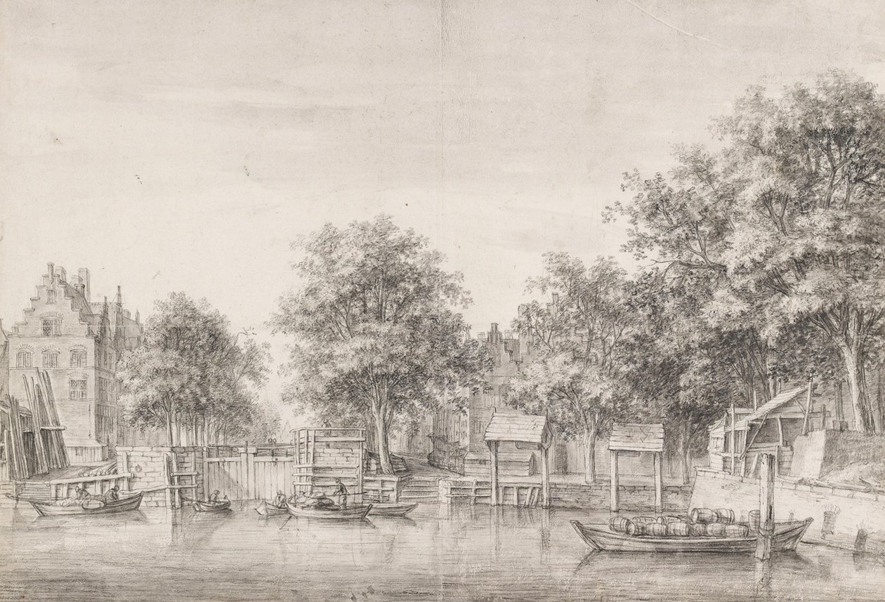 Gezicht op de Sint-Anthoniessluis te Amsterdam door Anthonie Waterloo