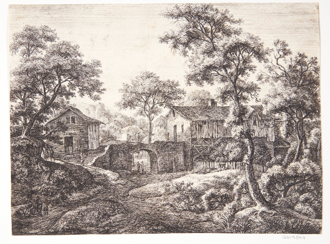 Dorp met een stadspoort door Anthonie Waterloo