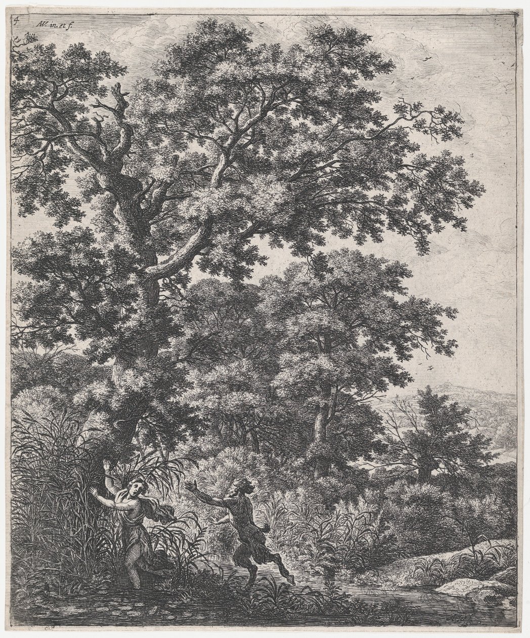 Landschap met Pan en Syrinx door Anthonie Waterloo