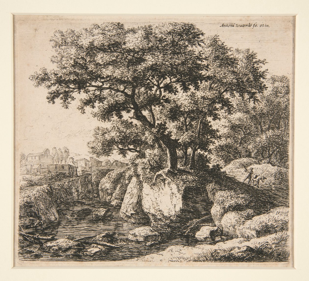 Landschap met Man die een Ezel Aanstuurt door Anthonie Waterloo
