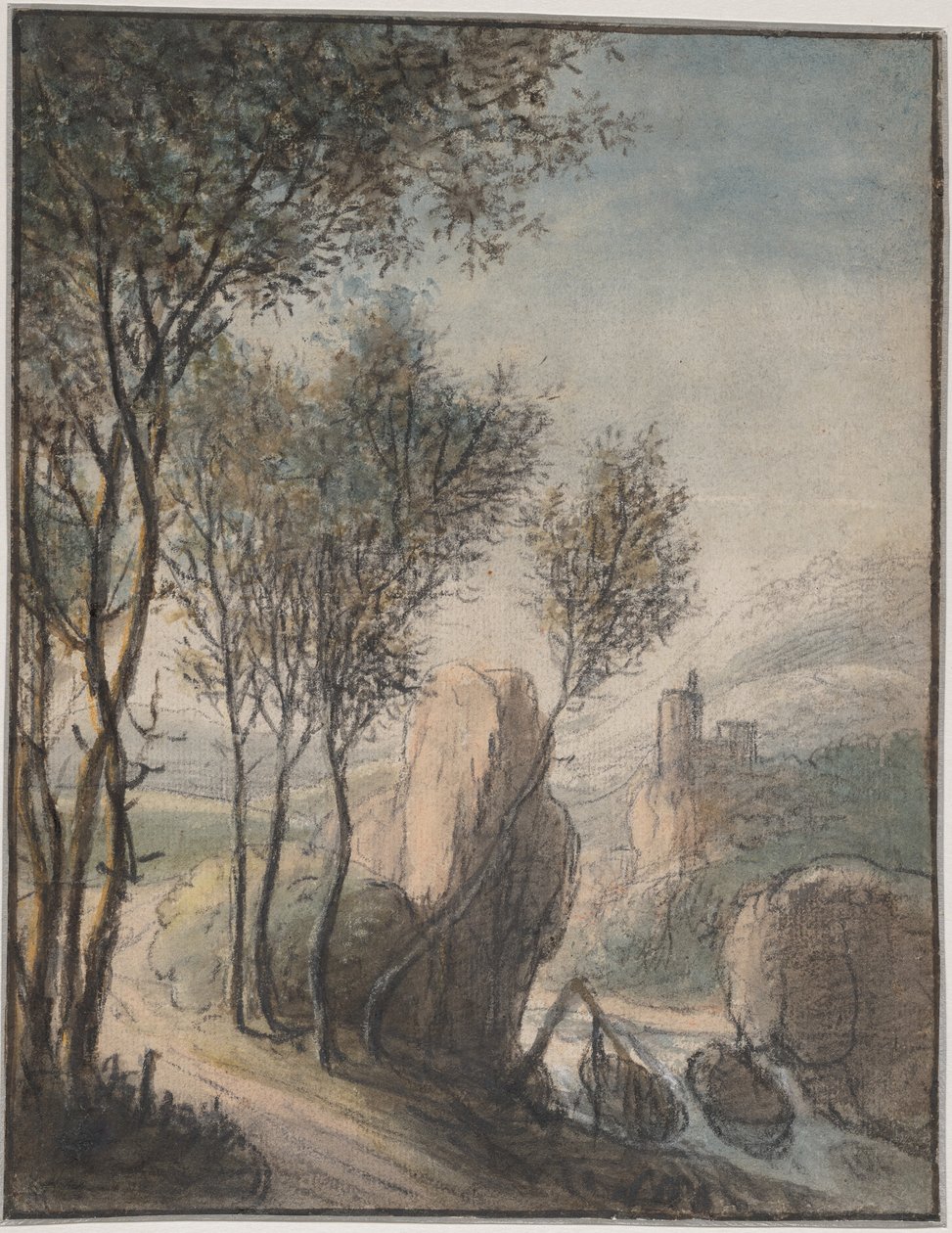 Rivierlandschap met een kasteel in de verte door Anthonie Waterloo
