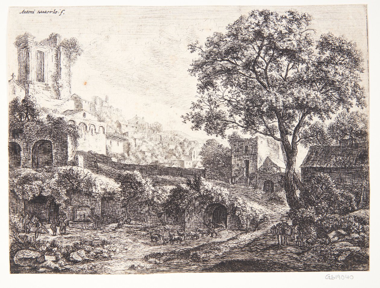 Ruïnes aan de rand van een stad door Anthonie Waterloo