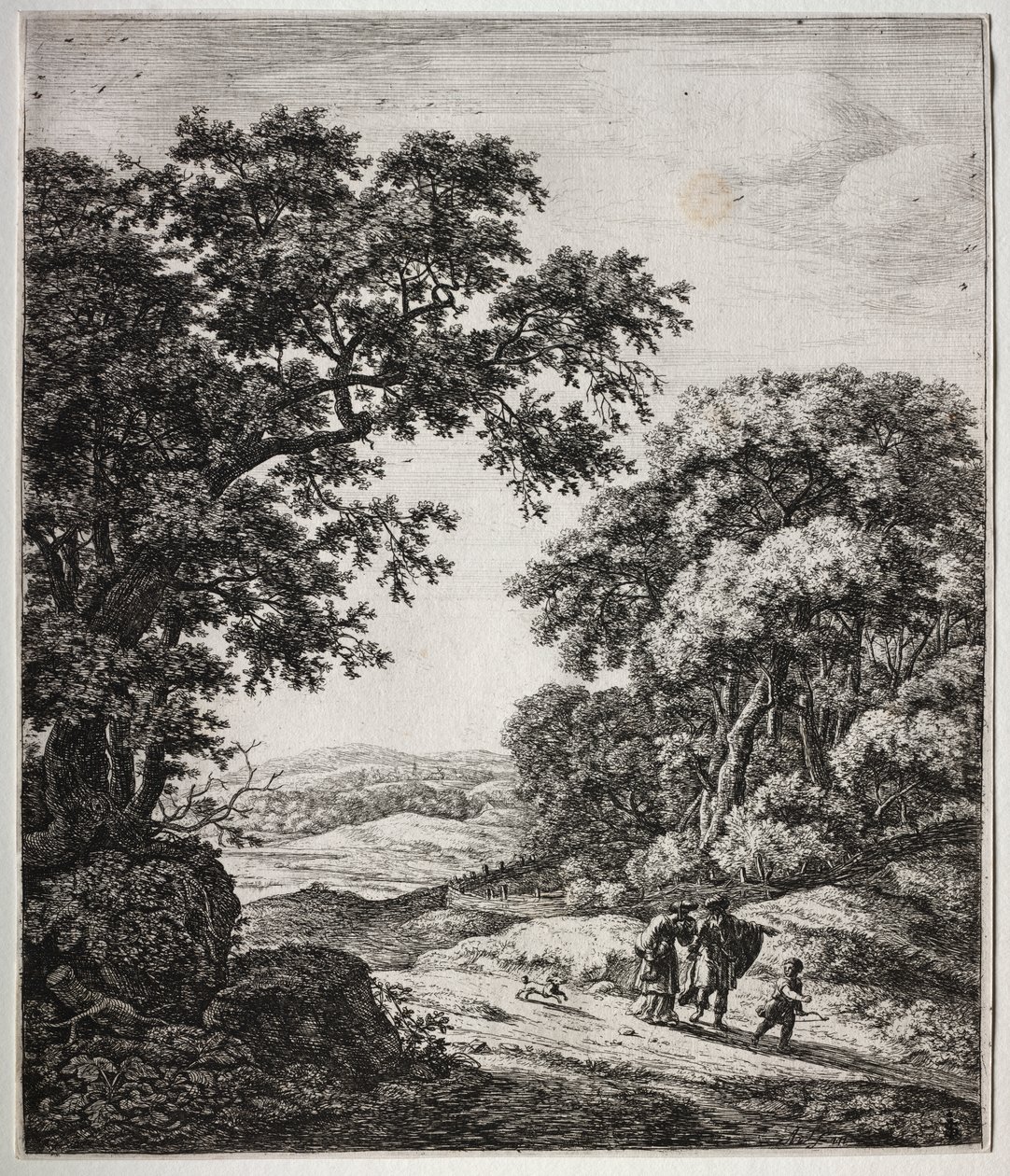 Zes grote staande landschappen met scènes uit het Oude Testament: Abraham stuurt Hagar en Ismaël weg door Anthonie Waterloo