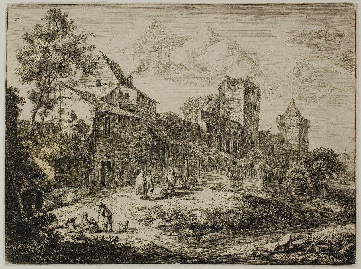 De binnenplaats voor de herberg, van Twelve Landscapes door Anthonie Waterloo