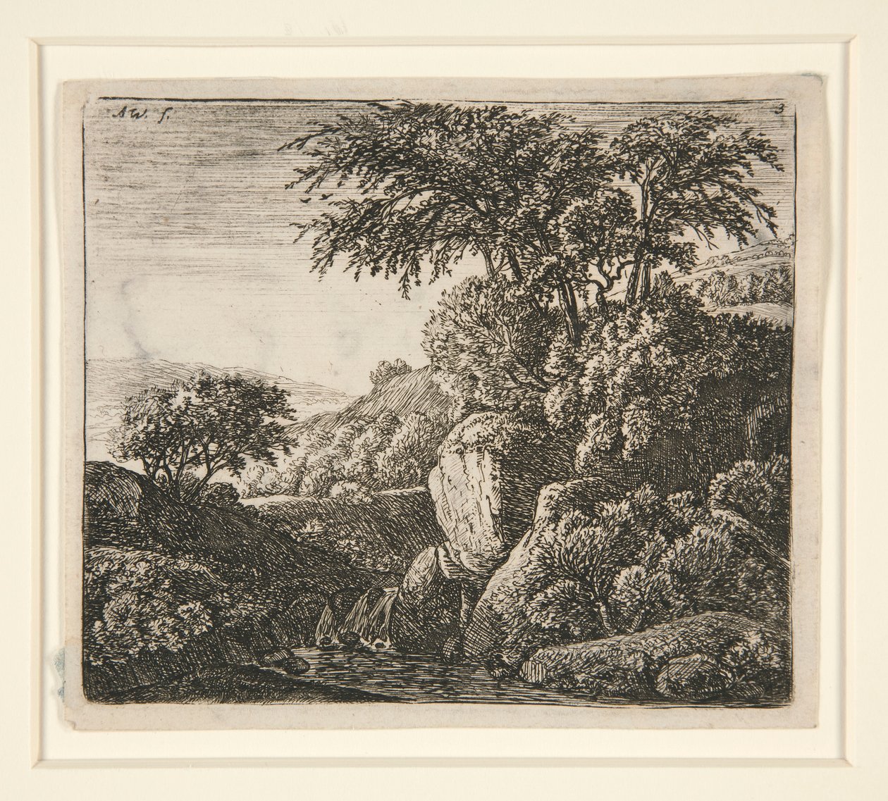 De kleine waterval, uit een set van 4 etsen, B. 3-6 door Anthonie Waterloo