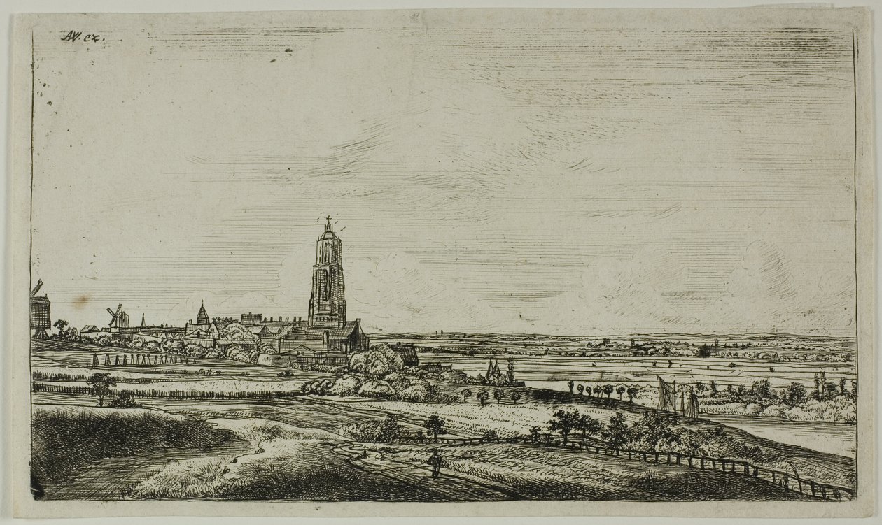 Gezicht op een Nederlandse stad (Rhenan) door Anthonie Waterloo