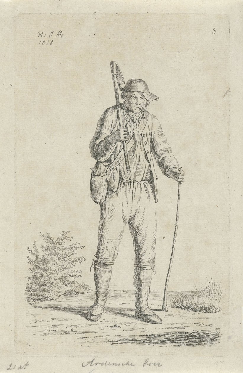 Boer uit de Ardennen met schoffel door Anthonie Willem Hendrik Nolthenius de Man