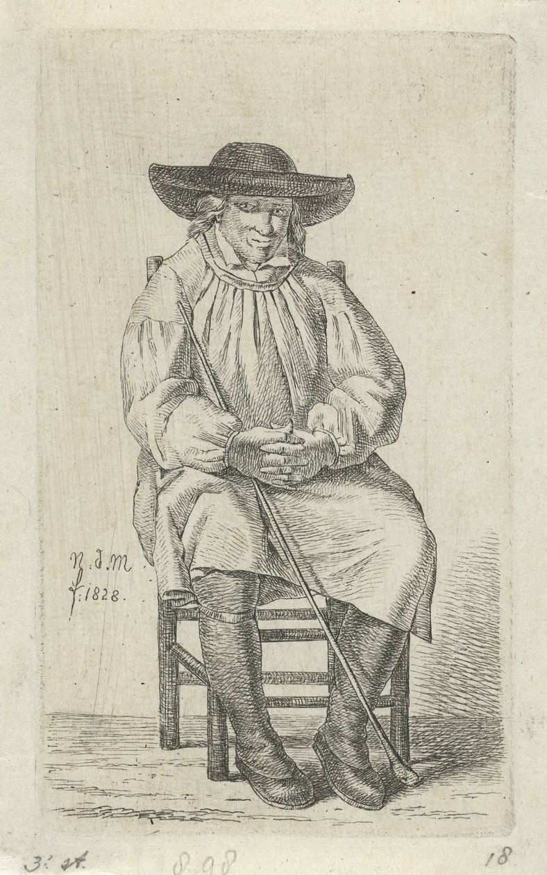 Zittende man met stok door Anthonie Willem Hendrik Nolthenius de Man