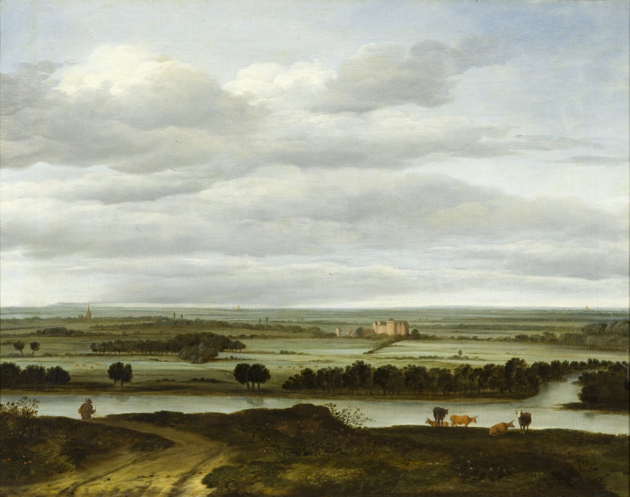 Panoramisch landschap bij Rhenen met het Huis ter Lede door Anthonie van Borssom