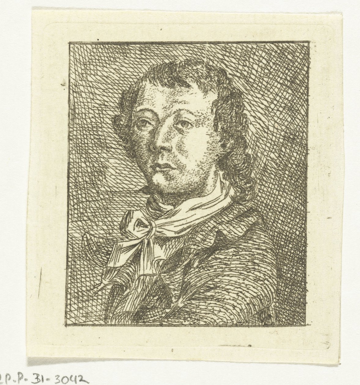 Portretbuste van een jonge man met witte das door Anthonie van den Bos