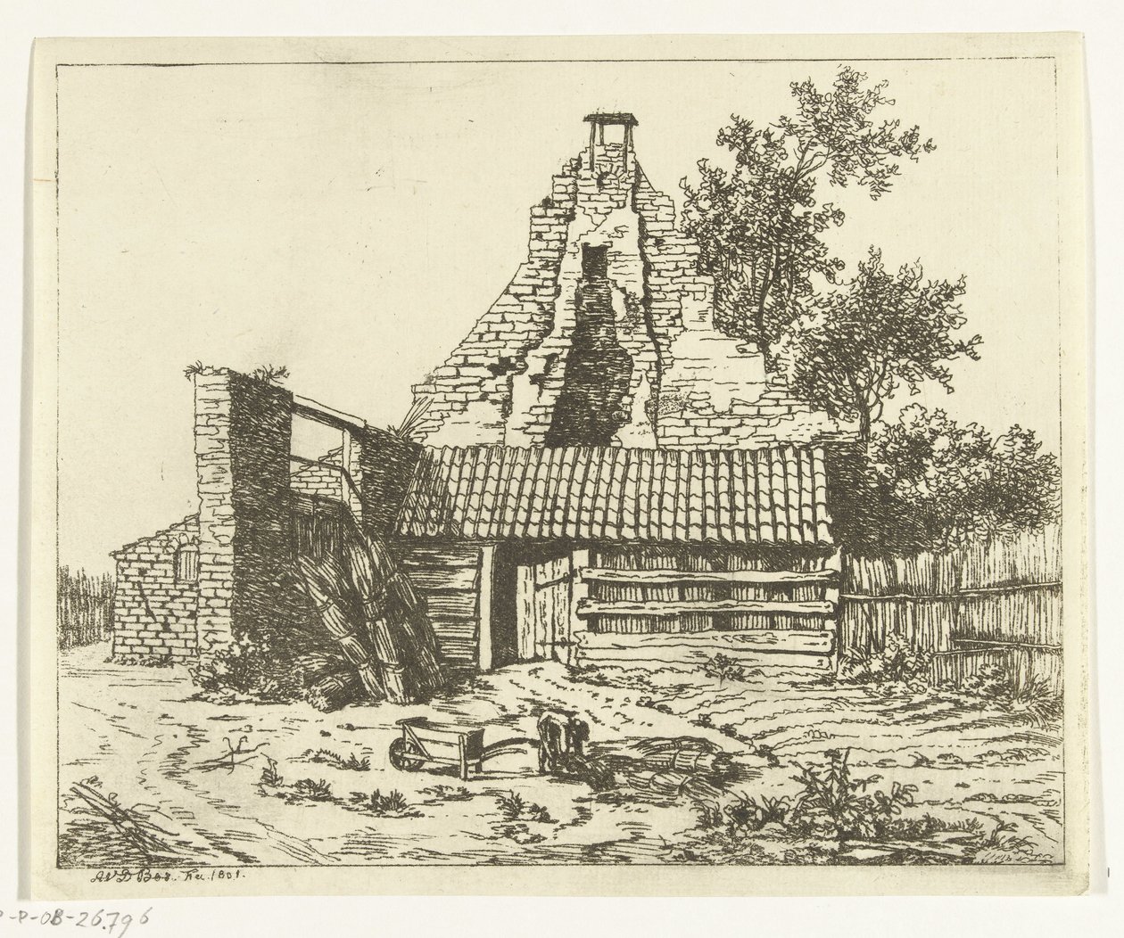 Rietsnijder voor de ruïne van het Huis Snaatburg te Maarssen door Anthonie van den Bos