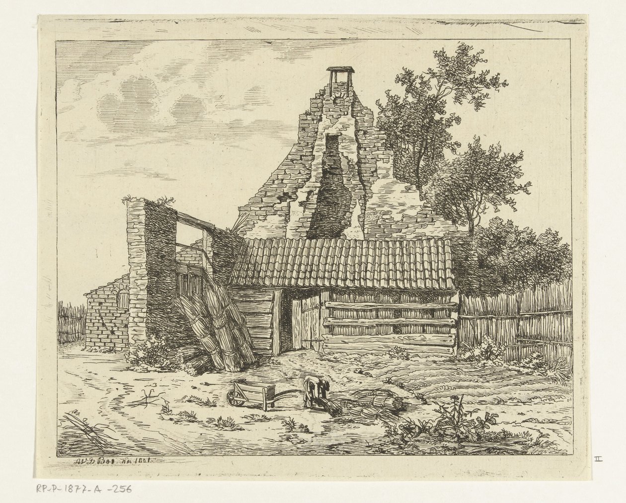 Rietsnijder voor de ruïne van het huis Snaatburg te Maarssen door Anthonie van den Bos