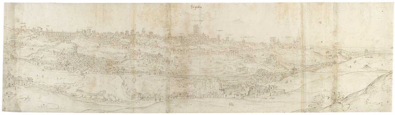 Panoramisch uitzicht op Segovia vanuit het oosten door Anthonis van den Wyngaerde