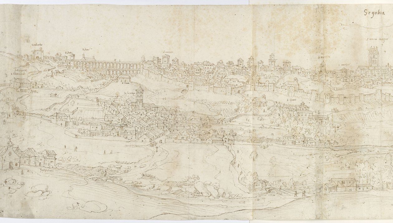Panoramisch uitzicht op Segovia vanuit het oosten door Anthonis van den Wyngaerde