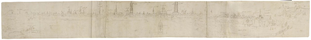 Recto: Voorlopige Schets voor een Uitzicht op Brugge vanuit het Zuidwesten, 1558 door Anthonis van den Wyngaerde