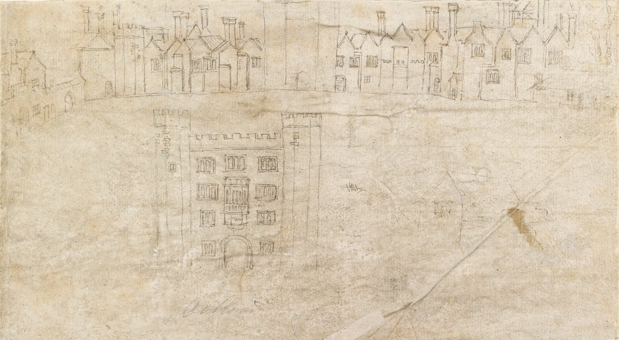 Gebouwen langs de Zuidkant van Oatlands Palace door Anthonis van den Wyngaerde