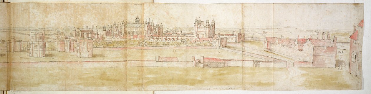 Hampton Court Palace vanuit het noorden, ca. 1544 door Anthonis van den Wyngaerde