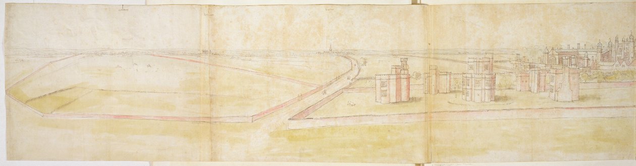 Hampton Court Palace vanuit het noorden, ca. 1544 door Anthonis van den Wyngaerde