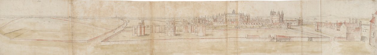 Hampton Court Palace vanuit het noorden door Anthonis van den Wyngaerde