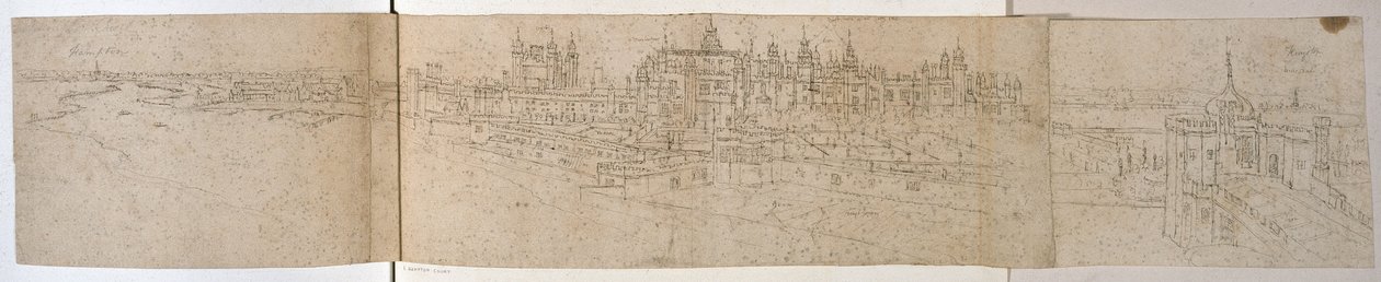 Hampton Court Palace vanaf de Rivier, ca. 1544 door Anthonis van den Wyngaerde