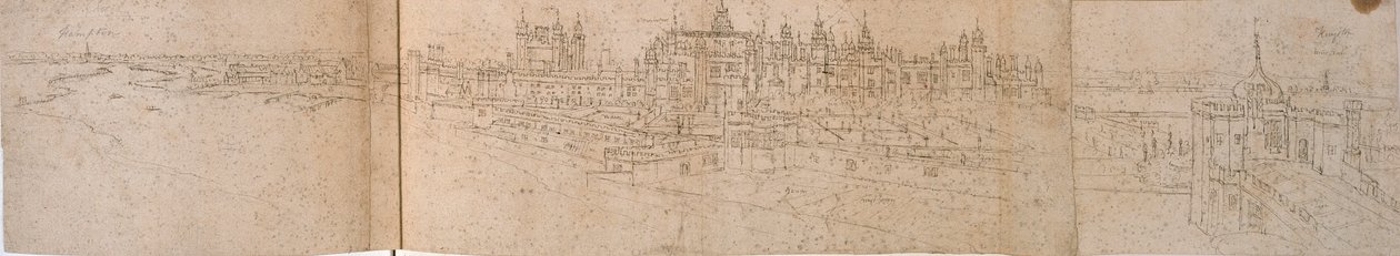 Hampton Court Palace vanaf de Rivier door Anthonis van den Wyngaerde